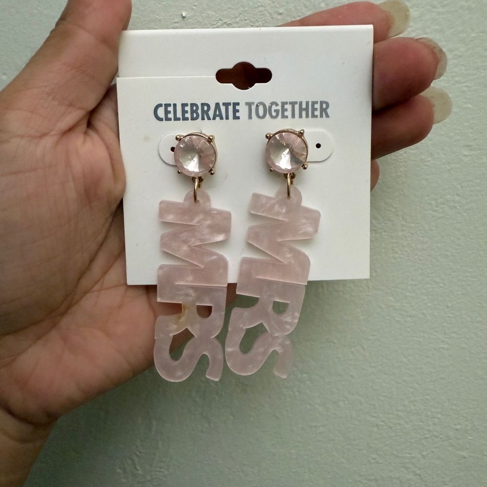 4/$25 Pink 'MRS' Dangle Earrings pink studded bride to be bridal shower A6